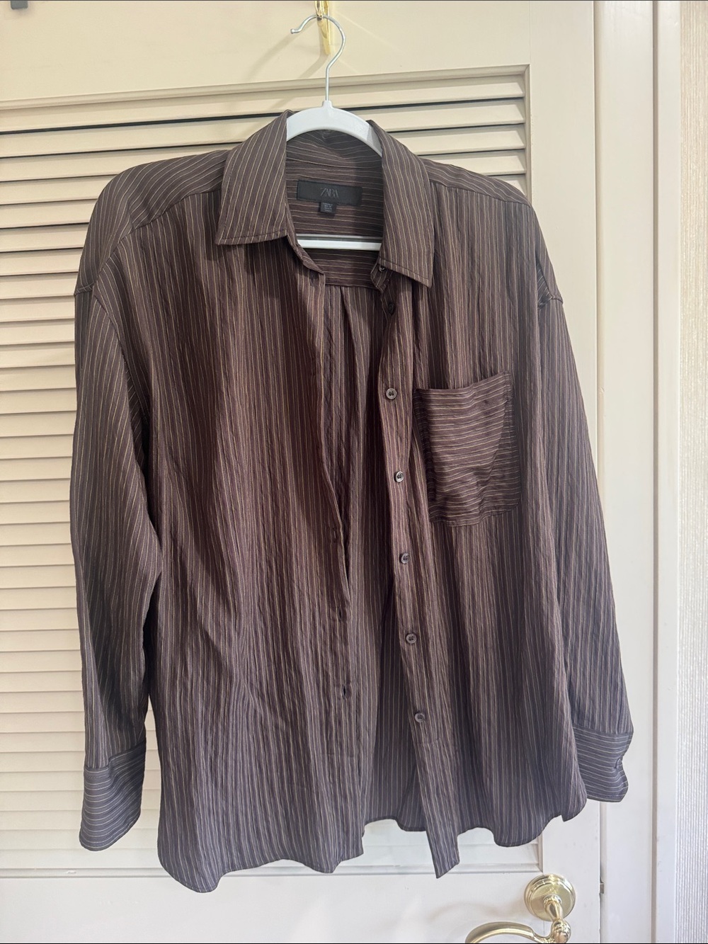 Zara Brown Striped Long-Sleeve Button Shirt